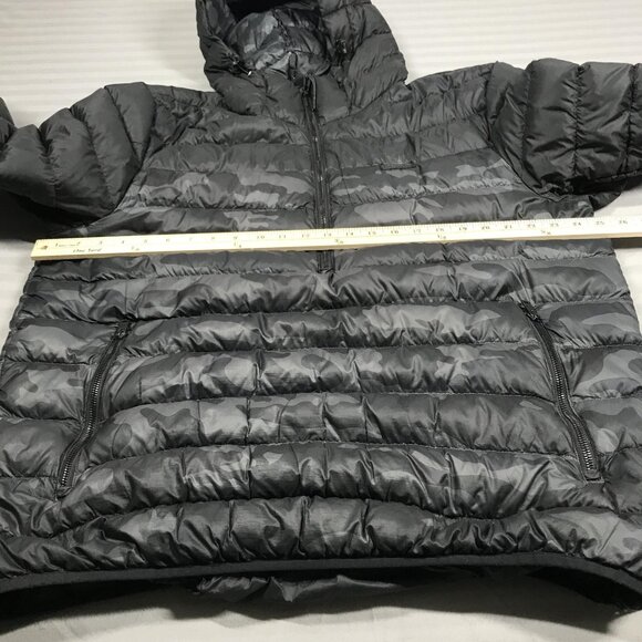 Roots Puffer Jacket Mens XL Black Gray Camo Hooded 700 Fill Down Anorak Half Zip - Picture 7 of 12